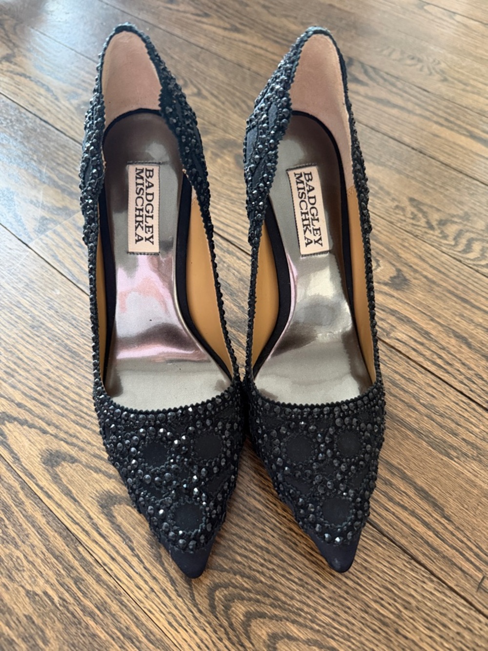 Badgley Mischka Black Crystal-Embellished Pointed Pumps